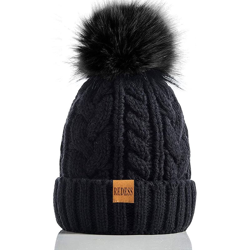 REDESS Women Winter Pompom Beanie Hat with Warm Fleece Lined, Thick Slouchy Snow Knit Skull Ski Cap - Image 1